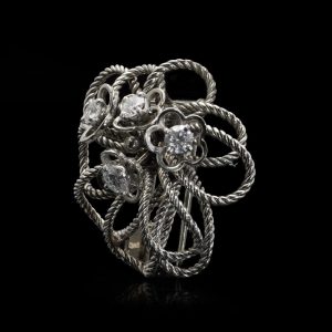 Vintage Boucheron 18 Carat White Gold Diamond Floral Brooch