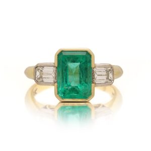 18ct Yellow Gold Three Stone Emerald & Diamond Ring