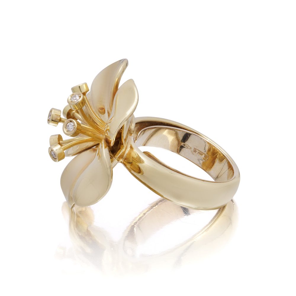 Catherine Prevost gold and diamond flower ring.