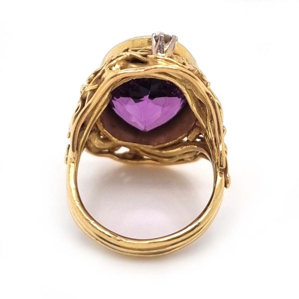 Vintage Amethyst and Diamond Parure Ring Earrings Pendant Suite in 18ct yellow gold. Late 20th century Circa 1980s-1990s