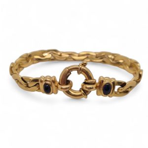 Vintage 18ct Yellow Gold Curb Link Chain Bracelet with Sapphire Set Clasp