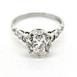 1.70ct Old Cut Diamond Solitaire Engagement Ring, single stone 1.70 carat old-cut diamond eight-claw set and flanked by bezel set diamonds to the shoulders
