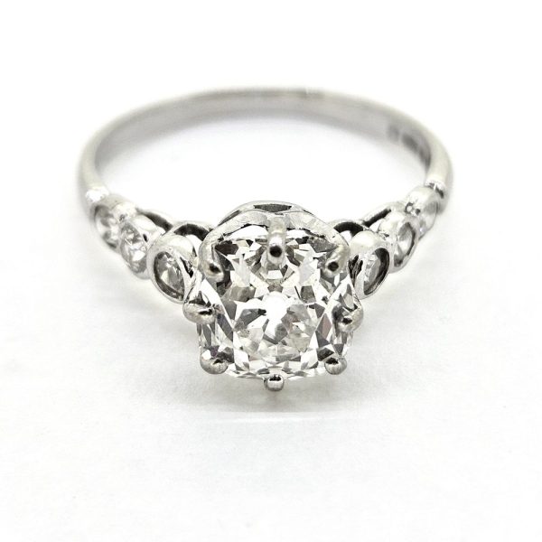 1.70ct Old Cut Diamond Solitaire Engagement Ring, single stone 1.70 carat old-cut diamond eight-claw set and flanked by bezel set diamonds to the shoulders