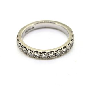 Diamond Half Eternity Band Ring in Platinum, platinum band set with 15 round brilliant-cut diamonds which fill approx. 2/3 of this eternity ring