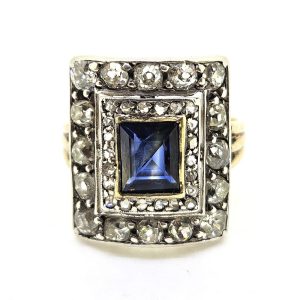 Vintage Sapphire and Diamond Cluster Plaque Ring