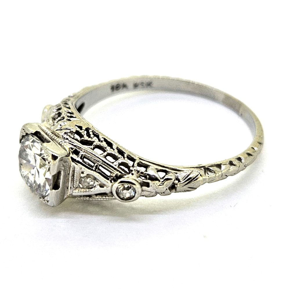 Vintage 0.80ct Old Cut Diamond Solitaire Engagement Ring, single stone old-cut diamond set atop a detail mounted in 18ct white gold