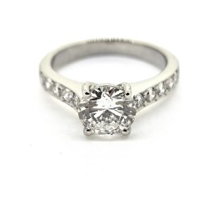Timeless Single Stone 1.53ct Diamond Solitaire Engagement Ring with Diamond Shoulders in Platinum