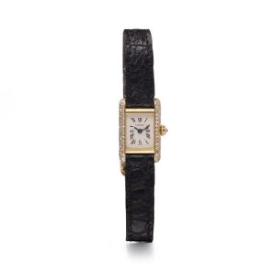 Cartier Tank Mini Ladies Wristwatch in 18kt Yellow Gold & Diamond – Ref 828003