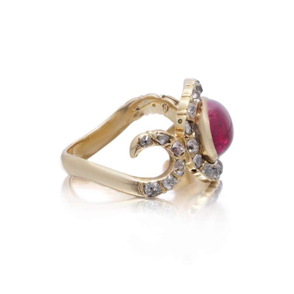 Victorian ruby and diamond snake ring in gold.