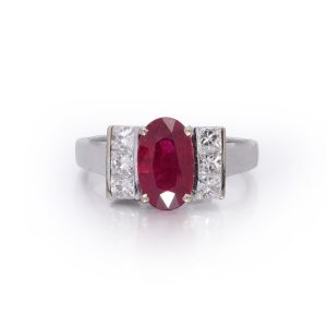 2.15ct Oval Ruby and Princess Cut Diamond Engagement Ring