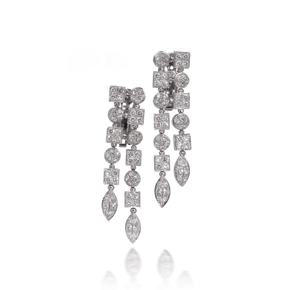 Bvlgari diamond drop earrings in white gold.