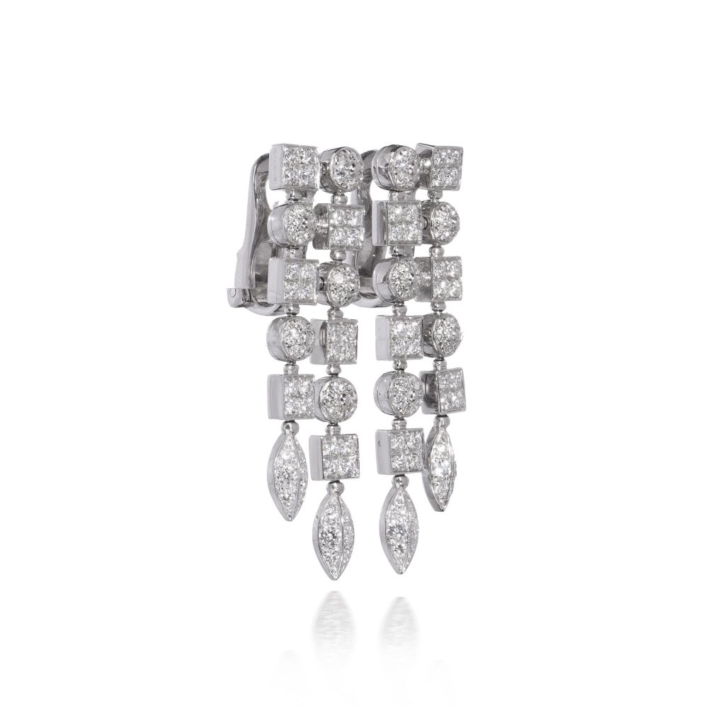 Bvlgari diamond drop earrings in white gold.