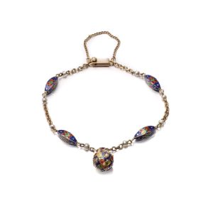 Victorian gold bracelet with multi-coloured enamel and pearls.