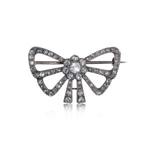 Antique Silver And 18 Carat Yellow Gold Old Cut Diamond Bow Brooch