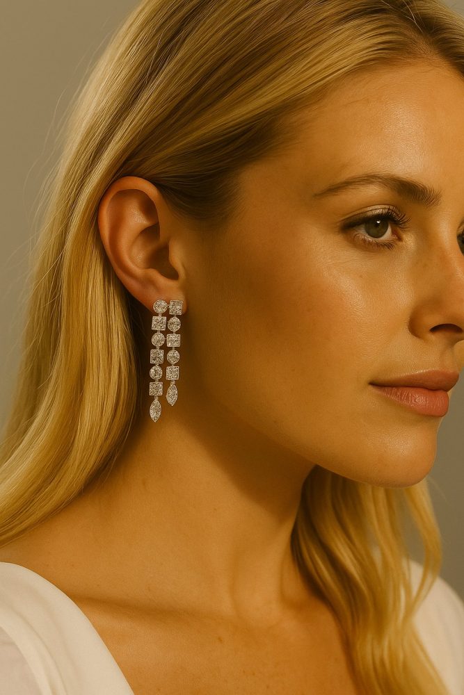 Bvlgari diamond drop earrings in white gold.