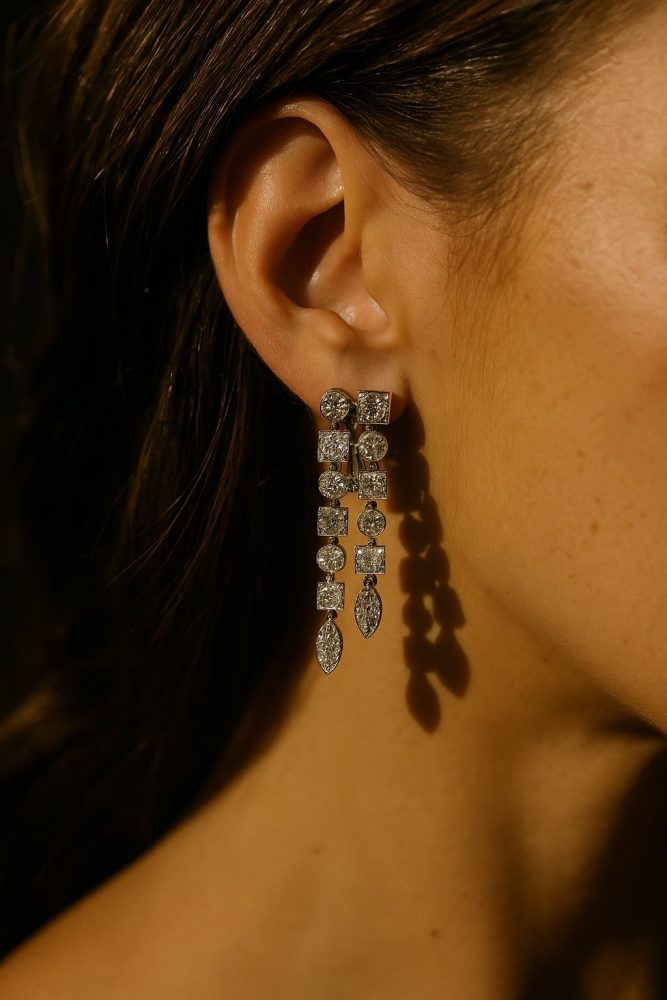 Bvlgari diamond drop earrings in white gold.