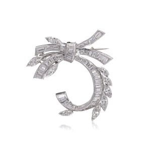 Vintage Diamond Brooch In Platinum