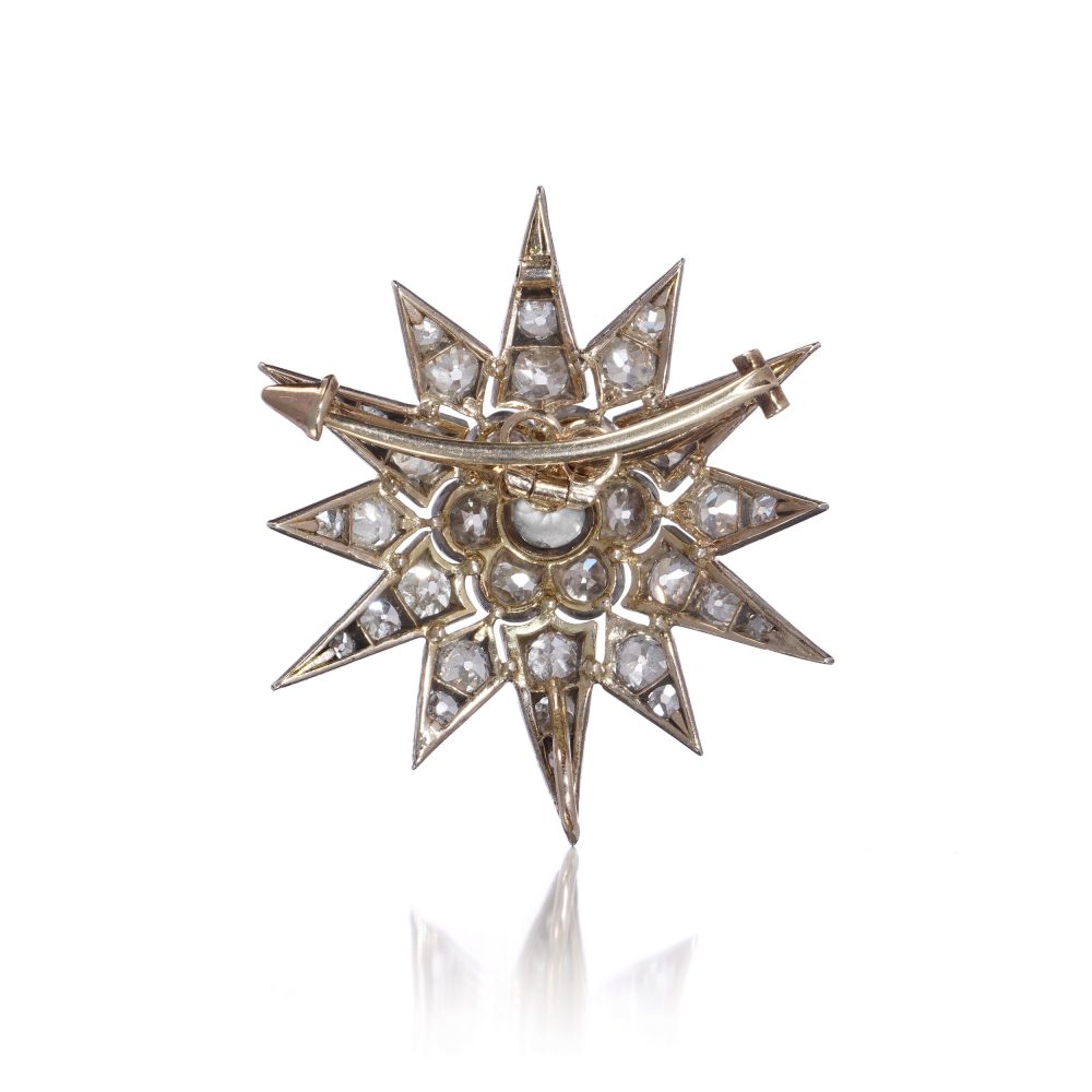 Antique 4ct Old Cut Diamond Star Brooch