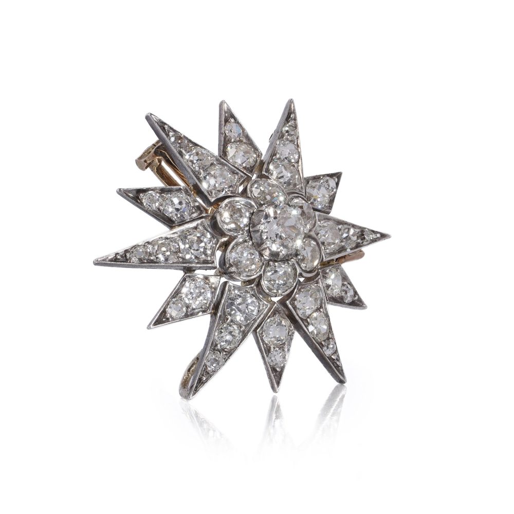 Antique 4ct Old Cut Diamond Star Brooch