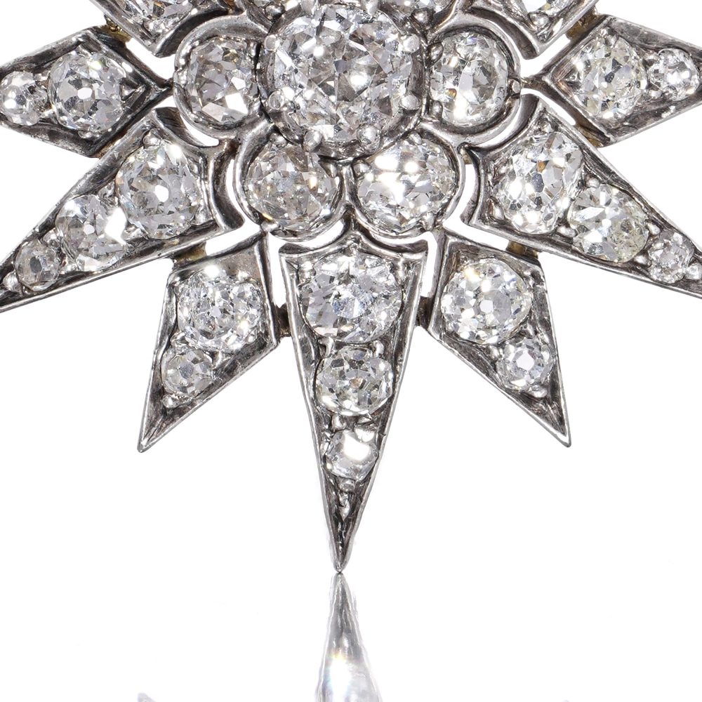 Antique 4ct Old Cut Diamond Star Brooch