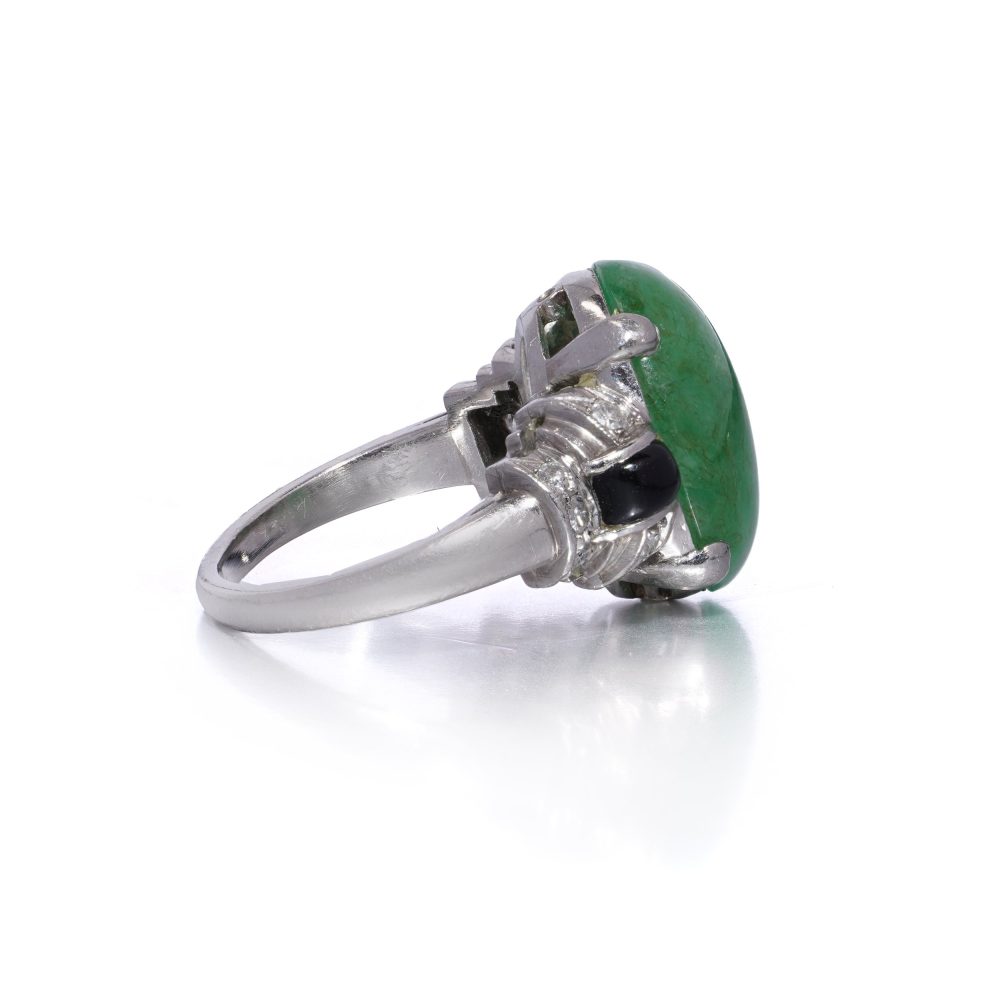 Natural No Heat 6.40ct Jadeite Jade Onyx and Diamond Ring in Platinum