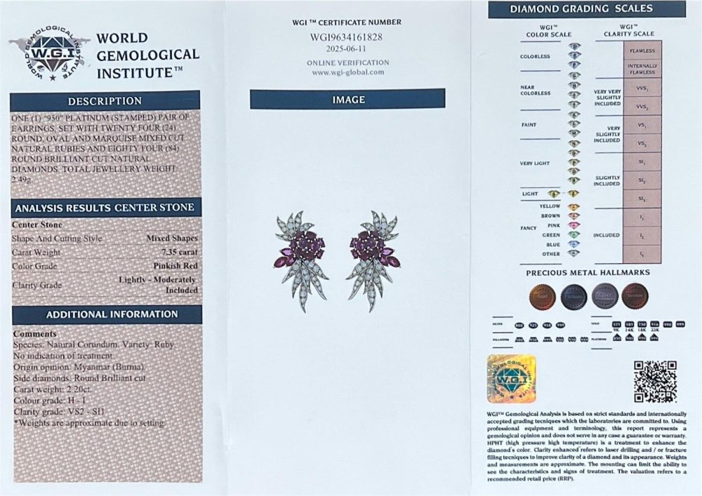 Vintage ruby and diamond earrings in platinum.