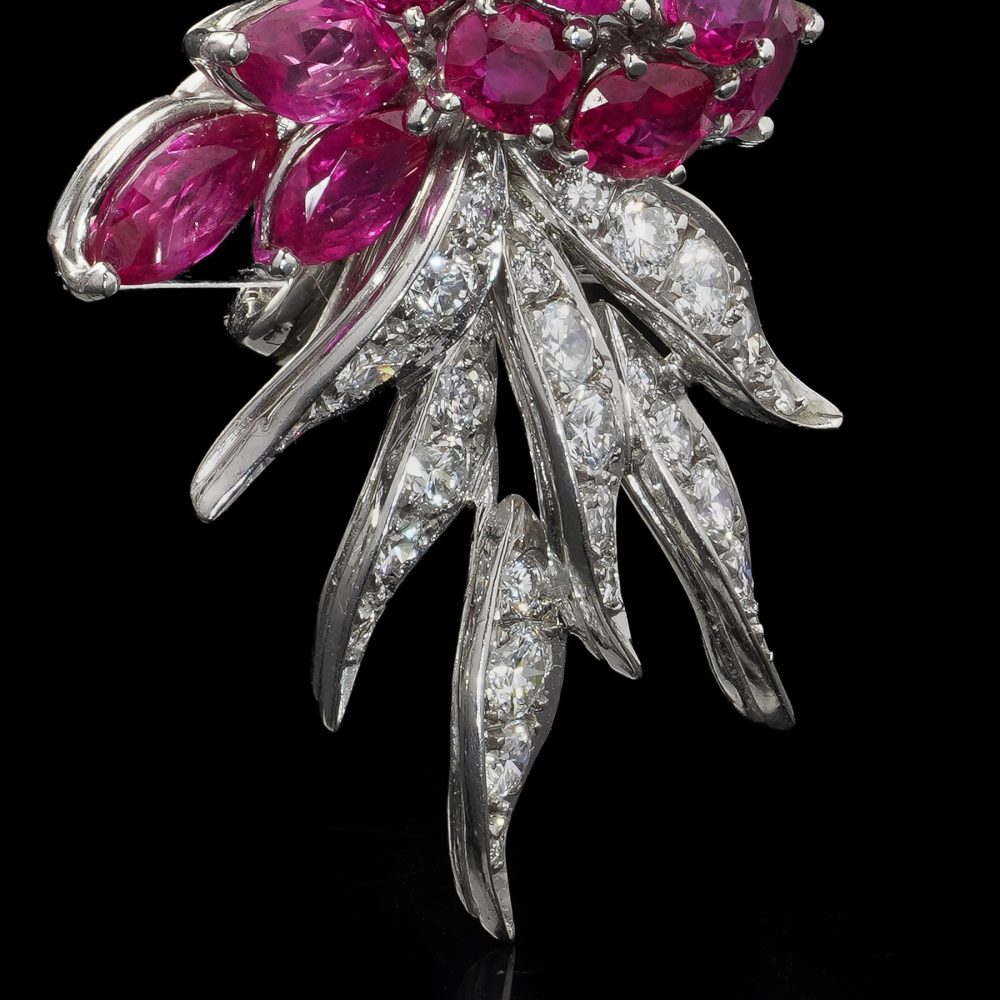 Vintage ruby and diamond earrings in platinum.