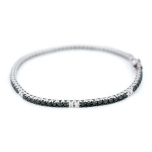 Vintage White And Black Diamond Tennis Bracelet In 18 Carat White Gold