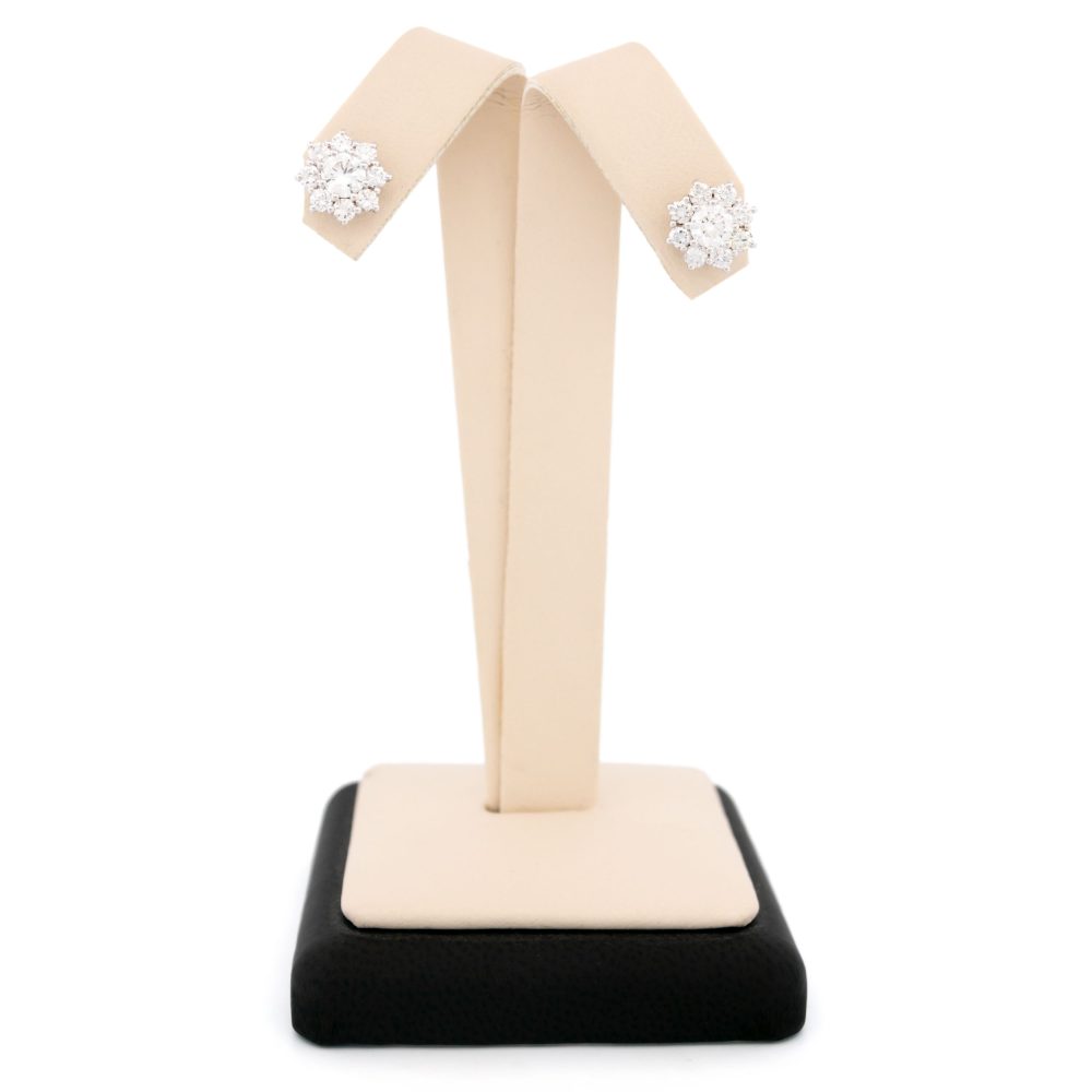 1.66ct Diamond Cluster Stud Earrings, H VS1 1.66 carats of sparkling round brilliant-cut diamonds with H colour and VS1 clarity in 18ct white gold with post and butterfly fittings