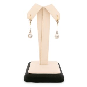 Art Deco Old Cut Diamond Pendant Earrings In 18 Carat Yellow And White Gold
