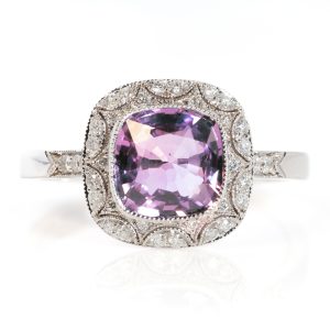 Edwardian Style Pink Sapphire and Diamond Cluster Engagement Ring