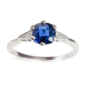 Royal Blue Sapphire and Diamond Trilogy Engagement Ring
