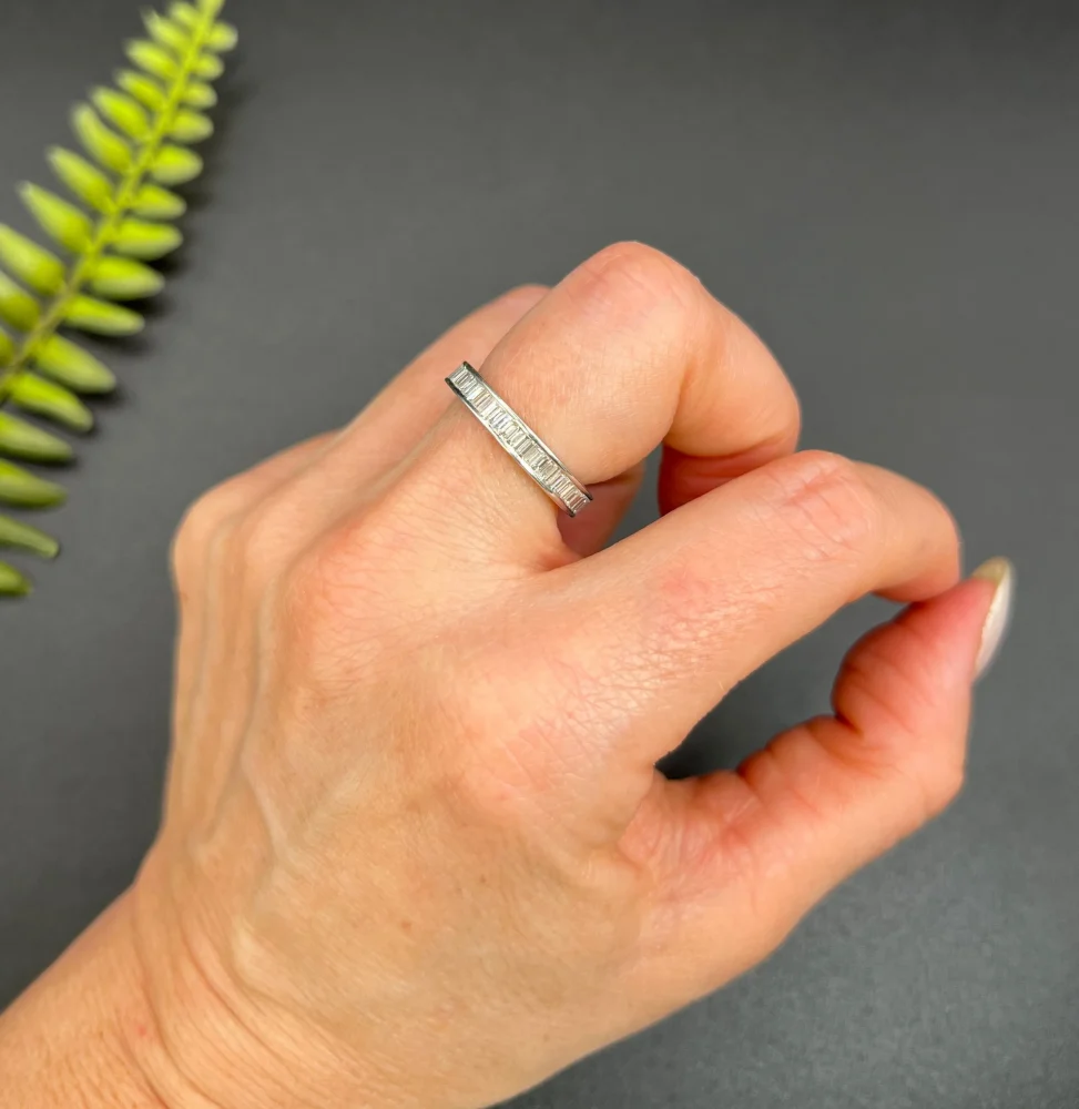 Diamond eternity ring in white gold.