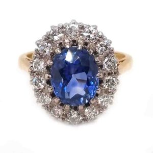 Vintage 3.62ct Sapphire and Diamond Cluster Engagement Ring