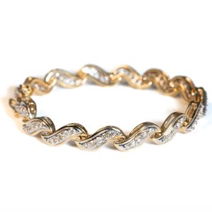 Vintage Diamond Set Wave S Link Gold Bracelet, 3.75 carats