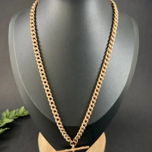 Victorian Antique 9ct Rose Gold Curb Link Albert Chain Necklace, Hallmarks Chester 1885, late 19th century