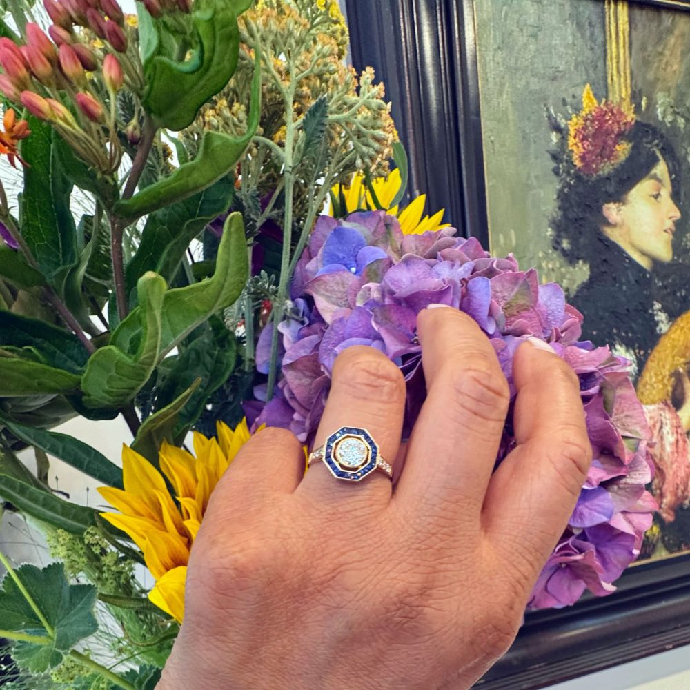 Vintage diamond and sapphire ring in gold.