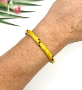 Art Deco Yellow Guilloche Enamel Bangle Bracelet