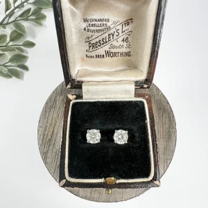 Vintage 1.02ct Diamond Solitaire Stud Earrings, 1920's antique diamonds set into new vintage Circa 2010 18ct white gold mounts