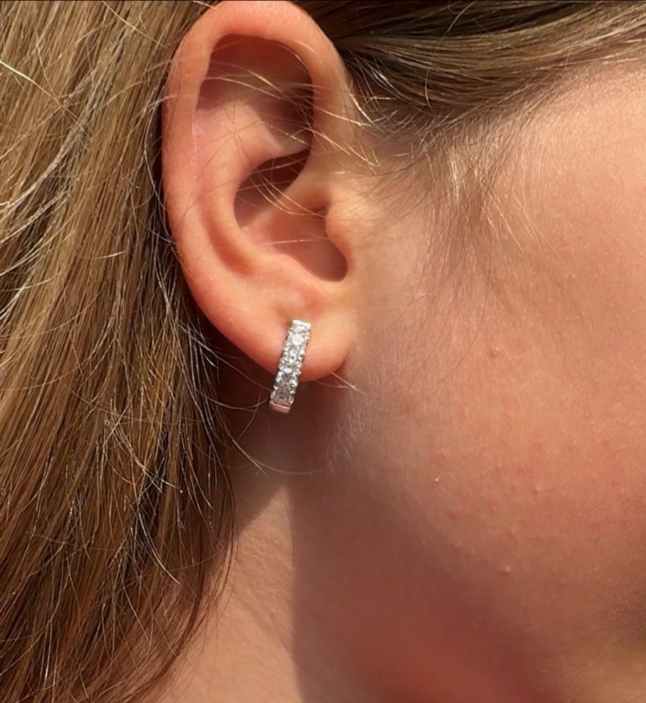 Contemporary Pair of 1ct Diamond Creole Huggie Half Hoop Earrings in 18ct White Gold