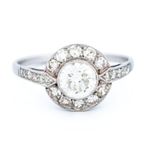 Vintage Old Cut Diamond Halo Ring In Platinum