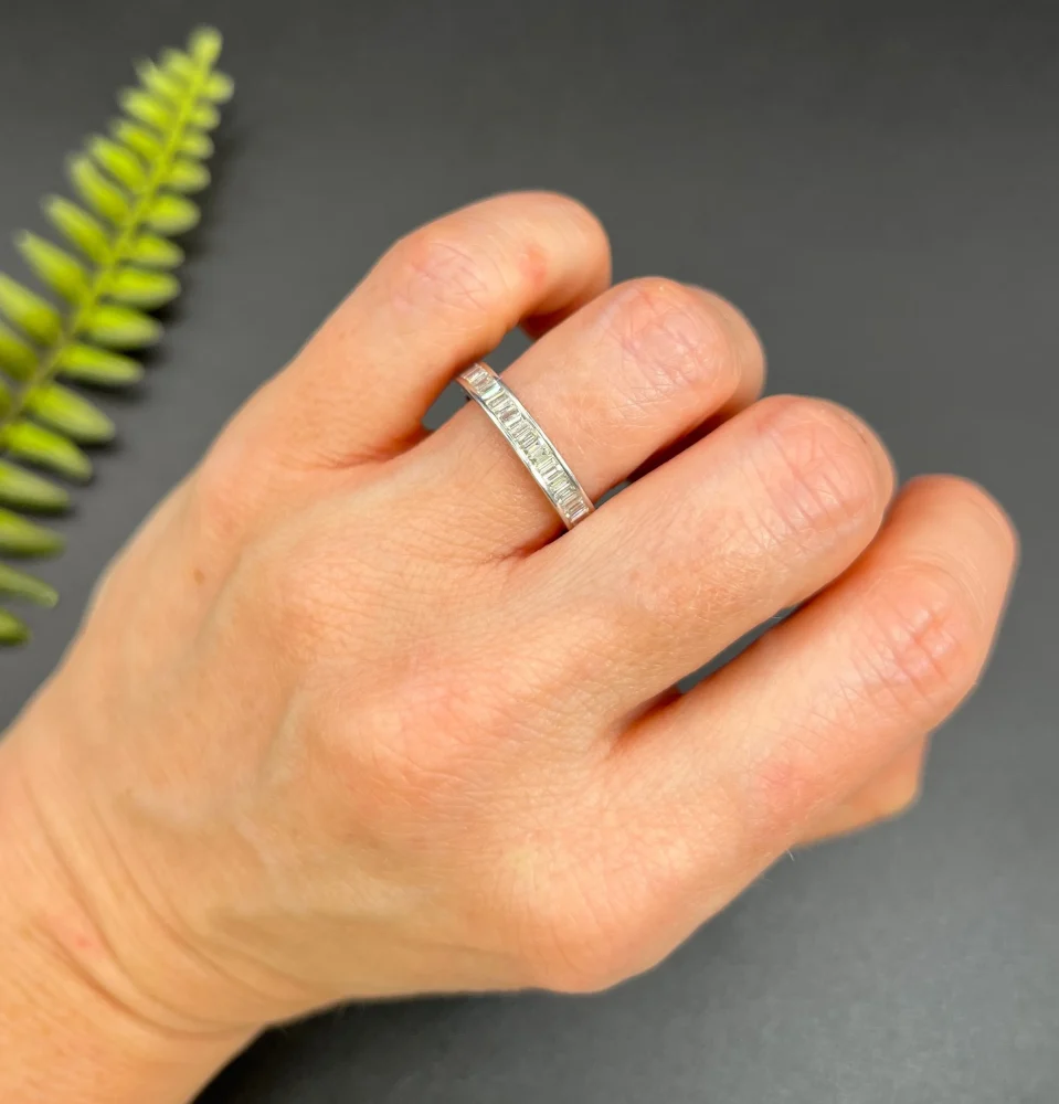 Diamond eternity ring in white gold.