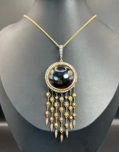 Victorian Antique Cabochon Garnet and Diamond Fringe Tassel Pendant