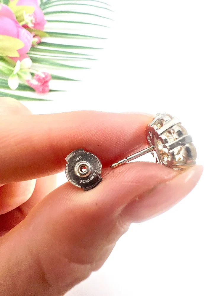 Vintage French 5.80ct Heart Diamond Cluster Stud Earrings, Radiant heart-shaped diamonds beautifully framed by sparkling diamonds in 18ct white gold