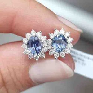 Sapphire and Diamond Cluster Stud Earrings