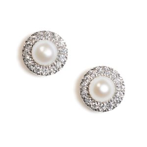 Pearl and Diamond Cluster Stud Earrings