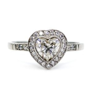 Vintage Diamond Heart-Shape Ring In Platinum
