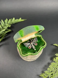 Antique Butterfly Brooch in 18 Carat Rose Gold And Silver With Gemstones