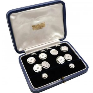 Vintage Boucheron Diamond and Platinum Cufflinks Dress Set