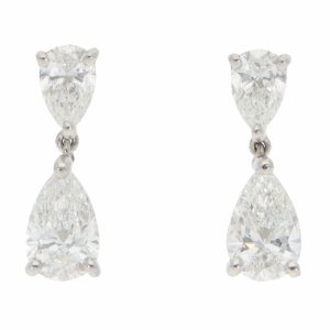 Contemporary Diamond Drop Earrings In Platinum